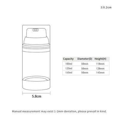 المصنع الجملة الفاخرة 100ml 150ml 120ml ABS AS مضخة بلا هواء زجاجة مع صناعة UV مضيئة متطاطية