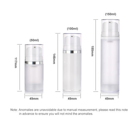 مخزون كريم أبيض بلاستيكي مضخة بلا هواء زجاجة لوشن تنظيف الوجه ومصل العناية بالبشرة 50ml / 100ml / 150ml طباعة الشاشة